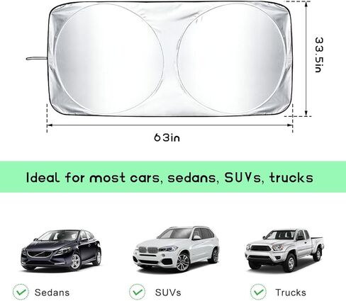 Car Windshield Sun Shade with Storage Pouch, Foldable Automotive Window Sunshade Reflective Screen Visor Protector, Vehicle Visor Shield Cover for UV Rays and Sun Heat Protection (63"×33.5") in Saudi Arabia