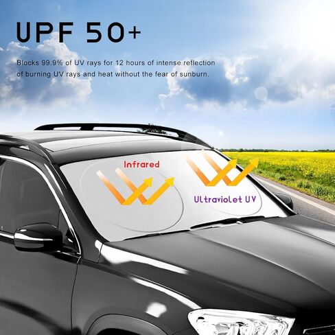 Car Windshield Sun Shade with Storage Pouch, Foldable Automotive Window Sunshade Reflective Screen Visor Protector, Vehicle Visor Shield Cover for UV Rays and Sun Heat Protection (63"×33.5") in Saudi Arabia