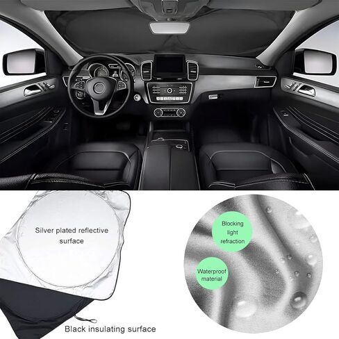 Car Windshield Sun Shade with Storage Pouch, Foldable Automotive Window Sunshade Reflective Screen Visor Protector, Vehicle Visor Shield Cover for UV Rays and Sun Heat Protection (63"×33.5") in Saudi Arabia