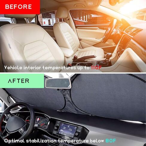 Car Windshield Sun Shade with Storage Pouch, Foldable Automotive Window Sunshade Reflective Screen Visor Protector, Vehicle Visor Shield Cover for UV Rays and Sun Heat Protection (63"×33.5") in Saudi Arabia