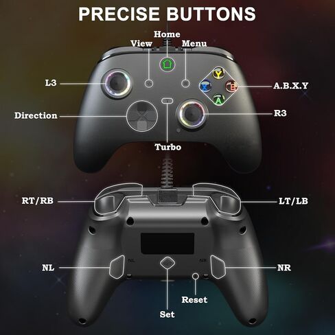 conwin Gaming Controller for PC 10 and Steam Gaming Platforms, Wired PC Controller with Dual-Vibration, Turbo, Programmable, RGB LED Light and 3.5mm Stereos in Kuwait