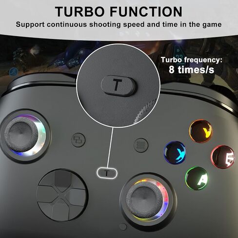 conwin Gaming Controller for PC 10 and Steam Gaming Platforms, Wired PC Controller with Dual-Vibration, Turbo, Programmable, RGB LED Light and 3.5mm Stereos in Kuwait