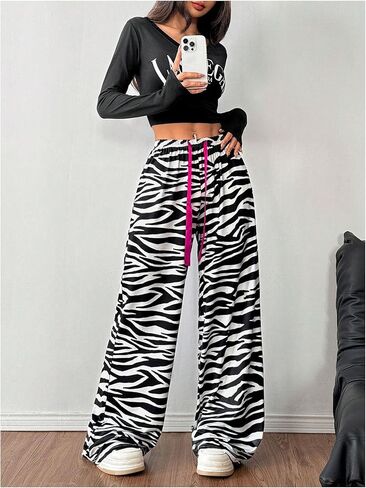 Verdusa Women's Y2K Animal Print Disual Streetwear Street Straining Bransers Long in Kuwait