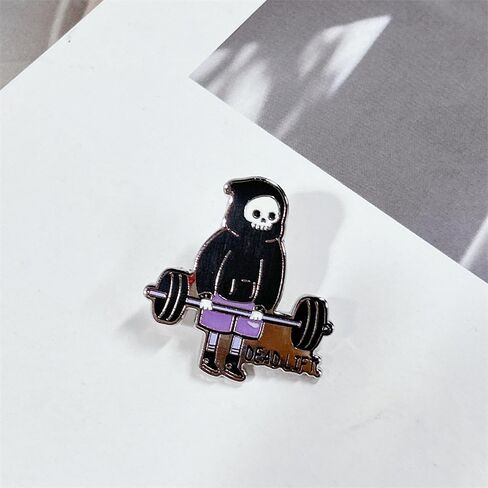 Funny Dead Lift Weightlifting Barbell Skull Enamel Brooch For Women Girls Boy Skeleton Head Lapel Badges Pin Novelty Cartoon Sports Fitness Brooch Pins Brooches For Backpacks Clothing Bags Hats in Saudi Arabia