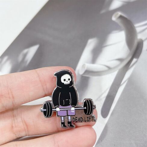 Funny Dead Lift Weightlifting Barbell Skull Enamel Brooch For Women Girls Boy Skeleton Head Lapel Badges Pin Novelty Cartoon Sports Fitness Brooch Pins Brooches For Backpacks Clothing Bags Hats in Saudi Arabia