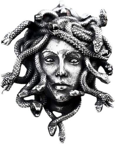 Mologo Snake Princess Medusa Pendant Stainless Steel Fashion Punk Hiphop Vintage Gothic Biker Jewelry Gift ، Silver in Kuwait