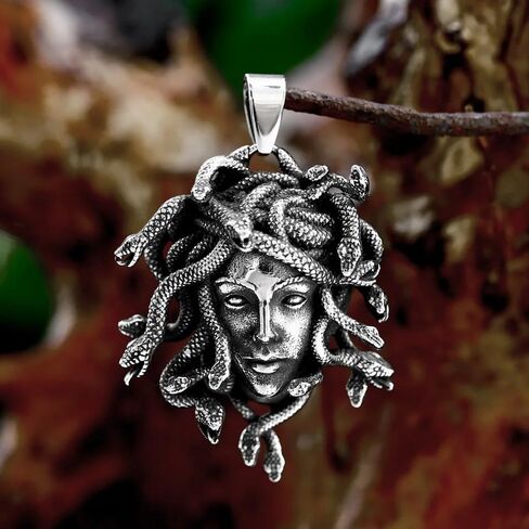 Mologo Snake Princess Medusa Pendant Stainless Steel Fashion Punk Hiphop Vintage Gothic Biker Jewelry Gift ، Silver in Kuwait