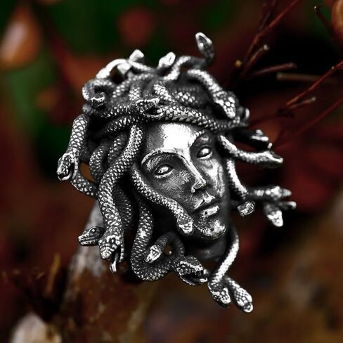 Mologo Snake Princess Medusa Pendant Stainless Steel Fashion Punk Hiphop Vintage Gothic Biker Jewelry Gift ، Silver in Kuwait