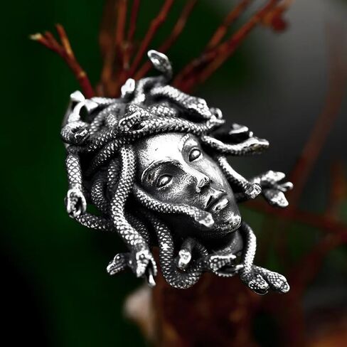 Mologo Snake Princess Medusa Pendant Stainless Steel Fashion Punk Hiphop Vintage Gothic Biker Jewelry Gift ، Silver in Kuwait