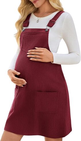 Yousify Womens Maternity Overalls Dress Corduroy Adjustable Strap Bib Casual Fall Overall Shorts Dresses with Pockets in Saudi Arabia