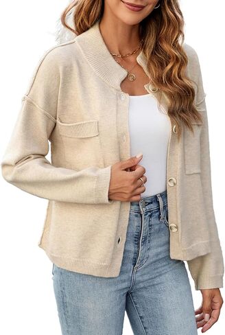 Ladyful Women's Cropped Cardigan Sweater Open Front Long Sleeve Button Down Knit Collared Outerwear Coats in Saudi Arabia