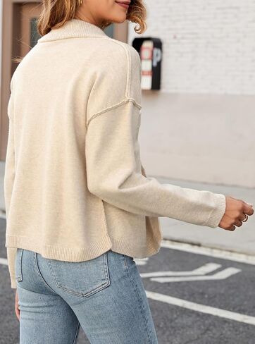 Ladyful Women's Cropped Cardigan Sweater Open Front Long Sleeve Button Down Knit Collared Outerwear Coats in Saudi Arabia
