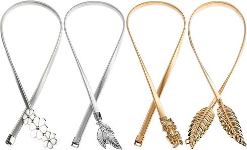 4 Pieces Women Elastic Waist Belt Stretch Metal Dress Belt for Women, Silver and Gold in Saudi Arabia