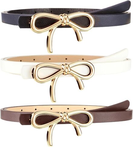 Ayliss 3 Pack Gold Bow Belt Skinny Belt Womens Leather Belt Thin Pu Leather Leather Leather Brut in Saudi Arabia