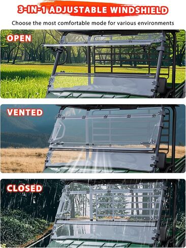 3-in-1 ، الزجاج الأمامي لأعلى من طراز Kawasaki Mule 4000 4010 2009-2026 ، 1/5 " in Kuwait