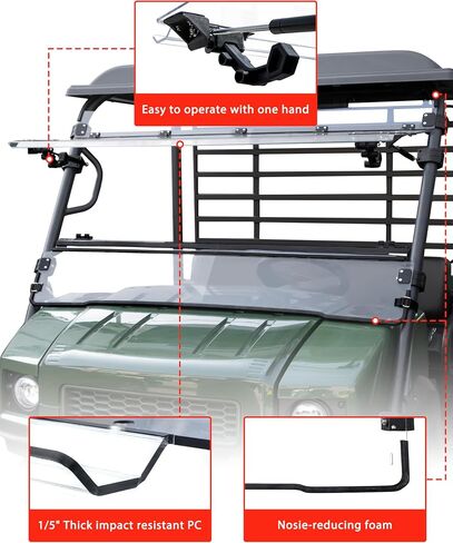 3-in-1 ، الزجاج الأمامي لأعلى من طراز Kawasaki Mule 4000 4010 2009-2026 ، 1/5 " in Kuwait
