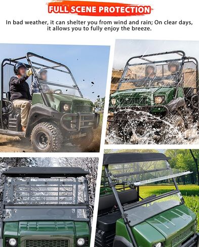 3-in-1 ، الزجاج الأمامي لأعلى من طراز Kawasaki Mule 4000 4010 2009-2026 ، 1/5 " in Kuwait