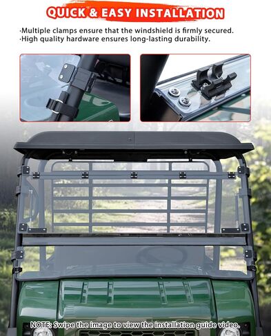 3-in-1 ، الزجاج الأمامي لأعلى من طراز Kawasaki Mule 4000 4010 2009-2026 ، 1/5 " in Kuwait