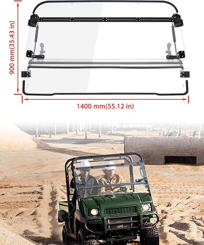 3-in-1 ، الزجاج الأمامي لأعلى من طراز Kawasaki Mule 4000 4010 2009-2026 ، 1/5 " in Kuwait