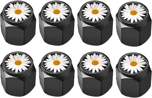 8 Pcs Tire Valve Stem Caps Cover, Metal Air Valve Cap, Aluminum Car Wheel Stem Caps, Universal Stem Covers for Cars, Trucks, Bikes, Motorcycles, Corrosion Resistant (White Daisy) in Saudi Arabia