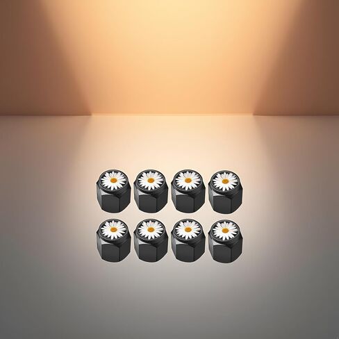 8 Pcs Tire Valve Stem Caps Cover, Metal Air Valve Cap, Aluminum Car Wheel Stem Caps, Universal Stem Covers for Cars, Trucks, Bikes, Motorcycles, Corrosion Resistant (White Daisy) in Saudi Arabia
