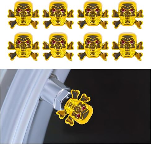 HZEL 8PCS CAR CAR EDALVE STAL CAP ، Skull Astrict Moster Extral Valve Dust Wost with Antirt CoRPER CORE ، يغطي هواء عجلات الأتربة التلقائي الملحقات ، Universal for Truck Sedan Bike (Skull A/Silver) in Kuwait