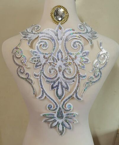 Flower Applique Patches Clothing DIY Embroidery Sticker Blossom (Large Silver) in Saudi Arabia