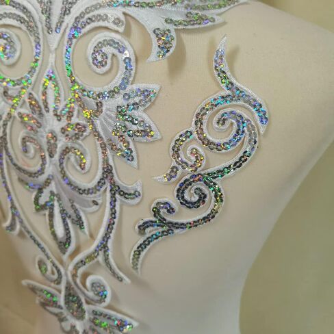 Flower Applique Patches Clothing DIY Embroidery Sticker Blossom (Large Silver) in Saudi Arabia