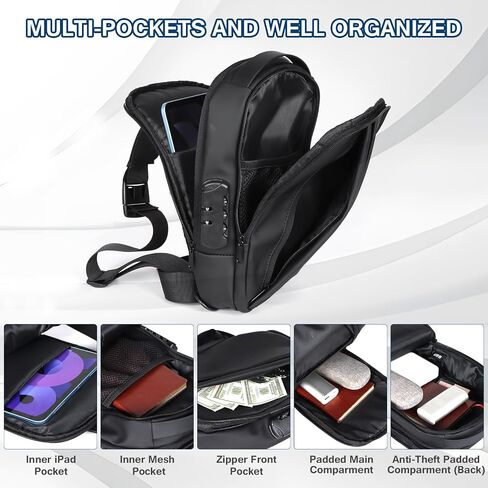 Sling Bag for Men Anti Theft Crossbody Bag Sling Backpack with USB Charging Port for Travel in Saudi Arabia
