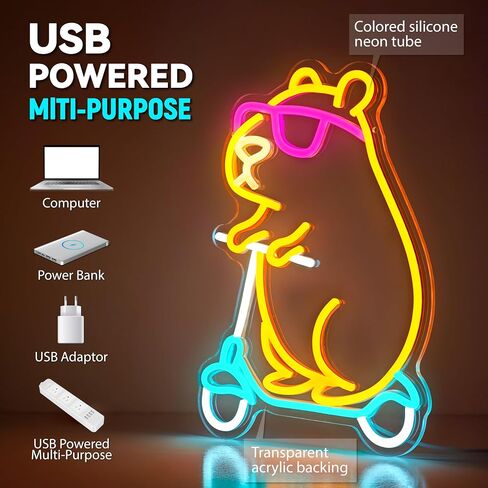 Capybara Neon Sign Animal Shape Led Capybara Neon Light for Wall Decor Dimmable Led Light Neon Sign for Children's Room Party Decor Birthday Gift for Kids in Saudi Arabia