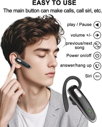 Bluetooth Headset, V5.1 Ultralight Wireless Handsfree Earpiece Cell Phone with Noise Cancellation Microphone for iOS Android Trucker Driver- White in Saudi Arabia