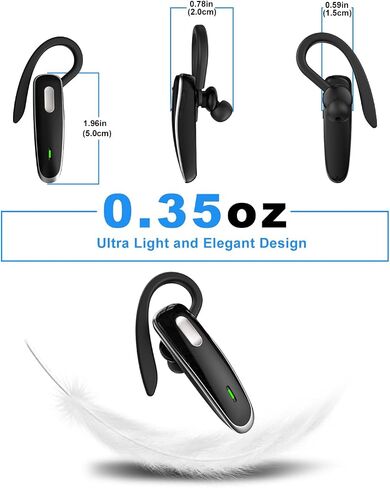 Bluetooth Headset, V5.1 Ultralight Wireless Handsfree Earpiece Cell Phone with Noise Cancellation Microphone for iOS Android Trucker Driver- White in Saudi Arabia