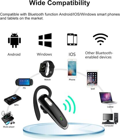 Bluetooth Headset, V5.1 Ultralight Wireless Handsfree Earpiece Cell Phone with Noise Cancellation Microphone for iOS Android Trucker Driver- White in Saudi Arabia