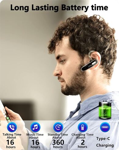 Bluetooth Headset, V5.1 Ultralight Wireless Handsfree Earpiece Cell Phone with Noise Cancellation Microphone for iOS Android Trucker Driver- White in Saudi Arabia