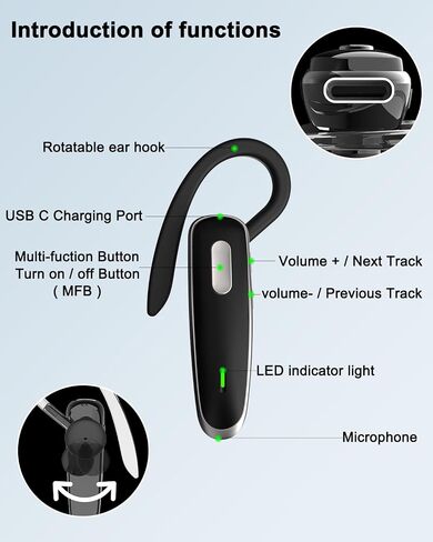 Bluetooth Headset, V5.1 Ultralight Wireless Handsfree Earpiece Cell Phone with Noise Cancellation Microphone for iOS Android Trucker Driver- White in Saudi Arabia