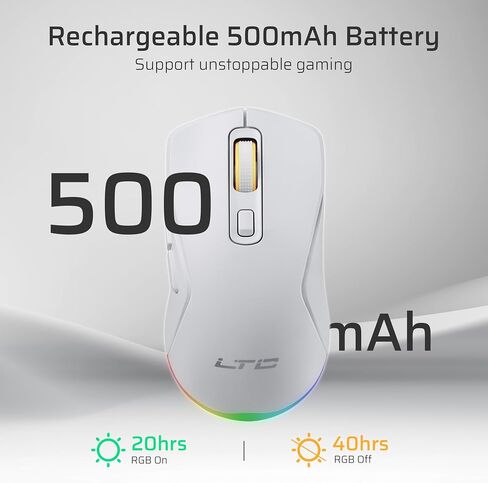 LTC GM025 Tri-Mode Wireless Gaming Mouse ، 12000 DPI PAW3311 Sensor ، Mouse Mouse 2.4GHz/BT/Wired ، 6 أزرار قابلة للبرمجة ، إضاءة RGB القابلة للتخصيص ، PRO PROGRAME in Kuwait