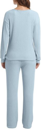 2 Piece Lounge Pajamas for Women Set Casual Ribbed Long Sleeve Fall Outfit Matching Sets Pj Sleepwear with Pockets in Saudi Arabia