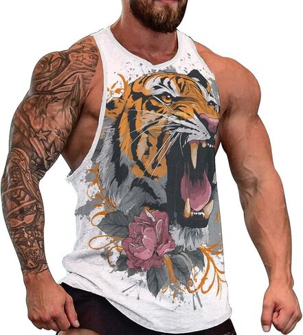 Men Tiger Tank Tops Casual Moisture Wicking Athletic Summer Sleeveless Graphic Muscle T-Shirt Tees in Kuwait