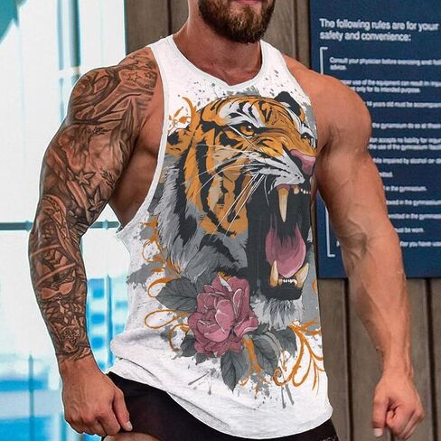 Men Tiger Tank Tops Casual Moisture Wicking Athletic Summer Sleeveless Graphic Muscle T-Shirt Tees in Kuwait