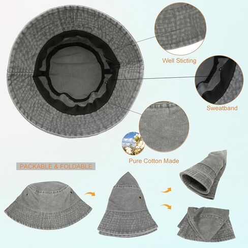 12 Pieces Vintage Washed Distressed Bucket Hat for Women Men Summer Twill Plain Bucket Cap in Kuwait