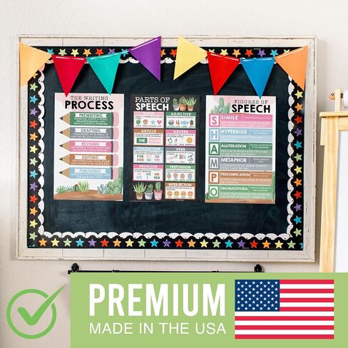 Parts of Speech Posters for Classroom – 4 Laminated Grammar Posters – Writing Process, Punctuation, Nouns Verbs Adjectives Charts – ELA Classroom Decor for Elementary & Middle School – Farmhouse Theme in Saudi Arabia