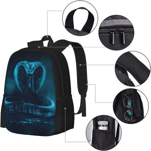 حقيبة ظهر Snake School School Smerical Shyk Red Neon Light Bookbag للمراهقين Boys Boys Girls ، Warge 17 Bats Elementary Junior High University حقيبة مدرسية ، مقاومة للماء مقاومة. in Saudi Arabia