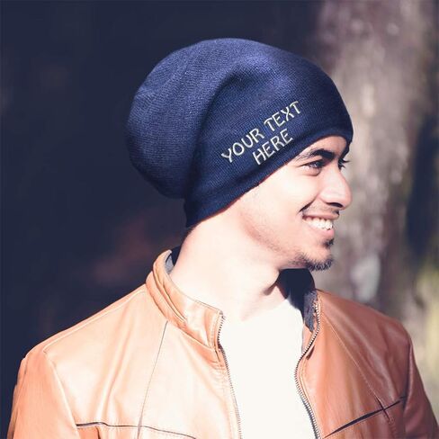 Slouchy Beanie for Men & Women Custom Personalized Text Cotton Skull Cap Hats in Saudi Arabia