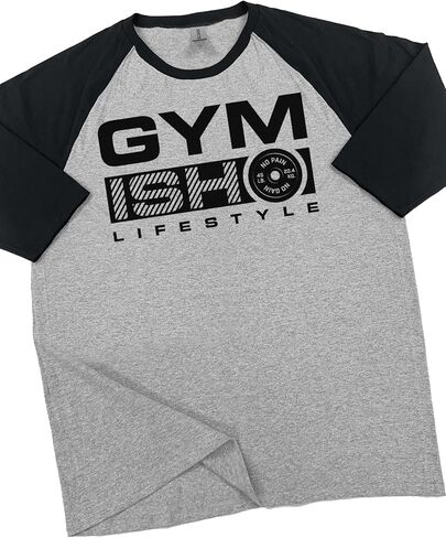 Gymish Lifestyle Barbell No Pain No Gain Saying 3/4 Sleeve Raglan Muscle T-Shirt in Saudi Arabia
