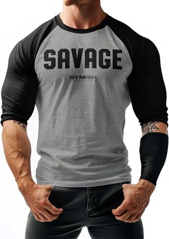 نمط الحياة الصالة الرياضية Savage Raglan تجريب القمصان الرياضية للرجال 3/4 قميص بناء جسم الأكمام in Saudi Arabia