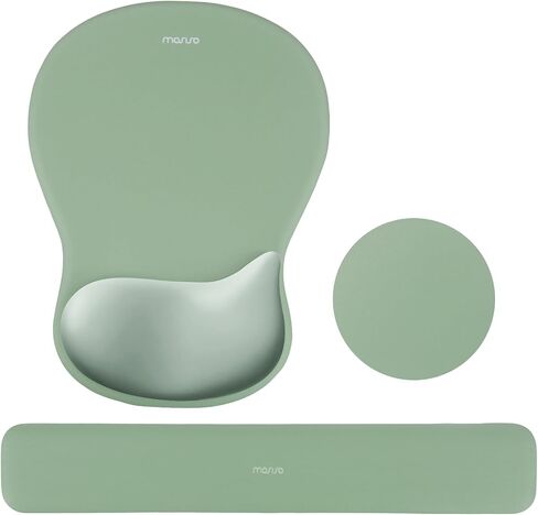 MOSISO Wrist Rest Support for Mouse Pad&Keyboard Set,Ergonomic Mousepad&Coaster,Non-Slip Base Home/Office Pain Relief&Rectangular Easy Typing Cushion with Soft Cloth&Curved Concave Memory Foam,Green in Saudi Arabia