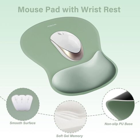 MOSISO Wrist Rest Support for Mouse Pad&Keyboard Set,Ergonomic Mousepad&Coaster,Non-Slip Base Home/Office Pain Relief&Rectangular Easy Typing Cushion with Soft Cloth&Curved Concave Memory Foam,Green in Saudi Arabia