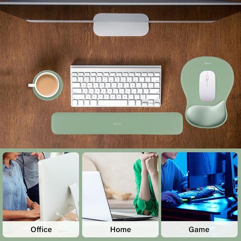 MOSISO Wrist Rest Support for Mouse Pad&Keyboard Set,Ergonomic Mousepad&Coaster,Non-Slip Base Home/Office Pain Relief&Rectangular Easy Typing Cushion with Soft Cloth&Curved Concave Memory Foam,Green in Saudi Arabia
