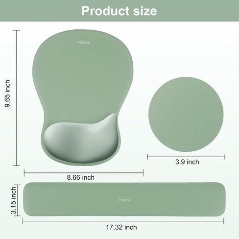 MOSISO Wrist Rest Support for Mouse Pad&Keyboard Set,Ergonomic Mousepad&Coaster,Non-Slip Base Home/Office Pain Relief&Rectangular Easy Typing Cushion with Soft Cloth&Curved Concave Memory Foam,Green in Saudi Arabia