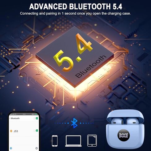 Wireless Earbuds, Bluetooth 5.4 Headphones HiFi Stereo, in Ear Earphones with 4 ENC Noise Cancelling Mics, 40H Playback Ear Buds with Mini Case LED Display, IP7 Waterproof Headset with USB C Charging in Kuwait
